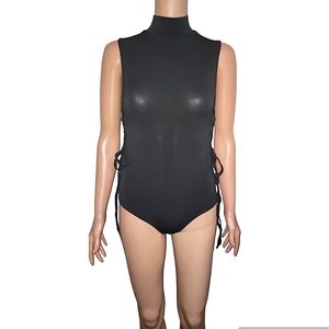 Black bodysuit with  tie-up side details.